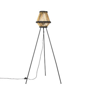 Oosterse tripod vloerlamp bamboe met zwart – Evalin