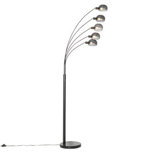 Design floor lamp black with smoke glass 5-light – Sixties Marmo