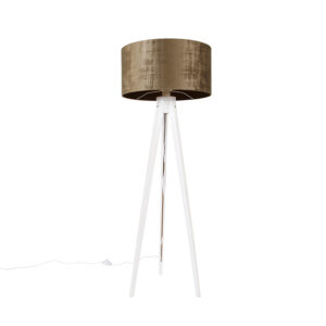 Modern floor lamp tripod white with brown shade 50 cm – Tripod Classic